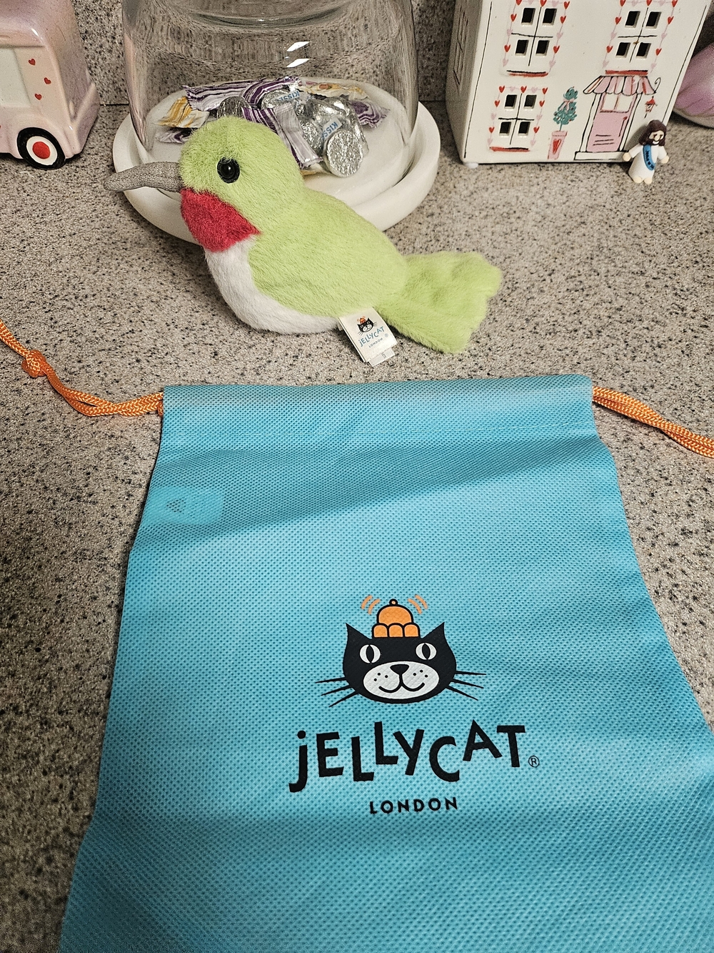 Jellycat Plush Hummingbird in Light Green with Red Throat